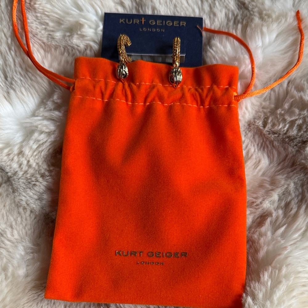 Kurt Geiger Vibrant Orange Pouch with Gold Accents earrings